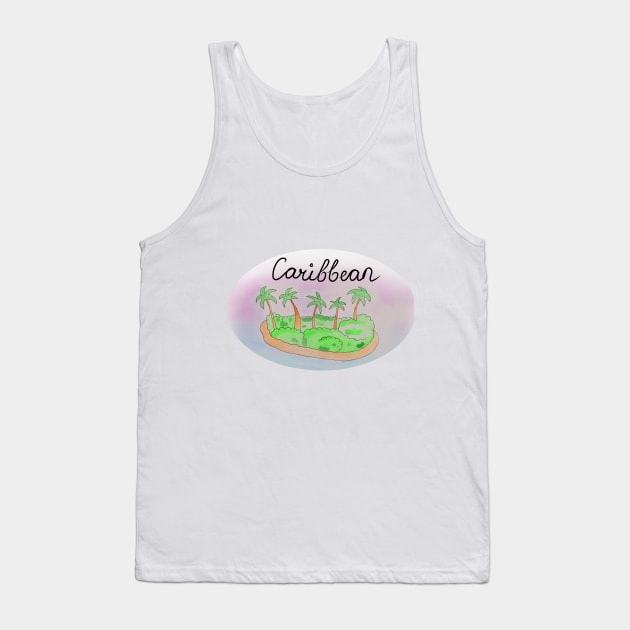 Caribbean watercolor Island travel, beach, sea and palm trees. Holidays and vacation, summer and relaxation Tank Top by grafinya